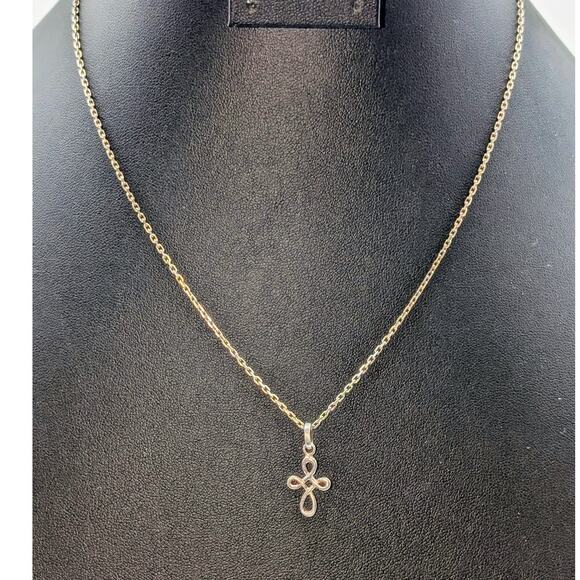 VTG 925 Sterling Infinity Cross Pendant 17.5" Rectangle Chain Link Necklace - Picture 2 of 8